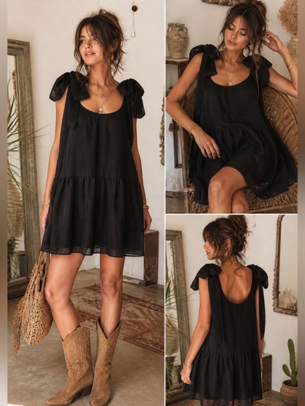 Scoop Black Bow Strap Mini L Dress Coquette Balletcore Party Dress NWT